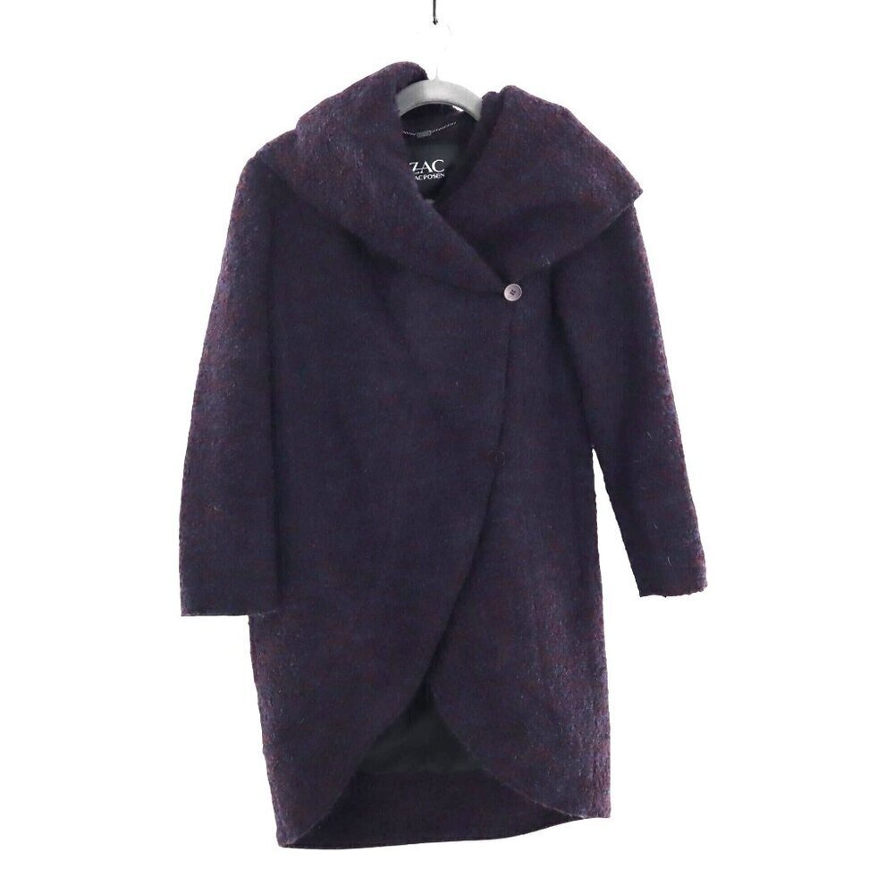 ZAC‎ POSEN Camilla Cocoon Wrap Coat Women M Purple Natural Fibers Winter Wool